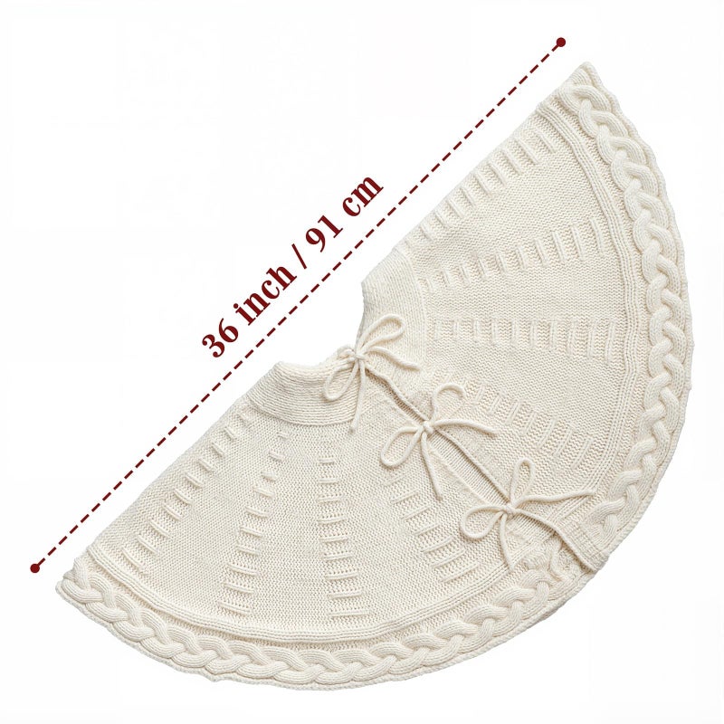 LimBridge 36 Inch Christmas Tree Skirt: Pencil Tree Skirt for 6FT Tree, Braided Cable Knit Cream White Small Tree Skirt, Vintage Tree Skirts, Rustic Farmhouse Christmas Decorations - Image 2